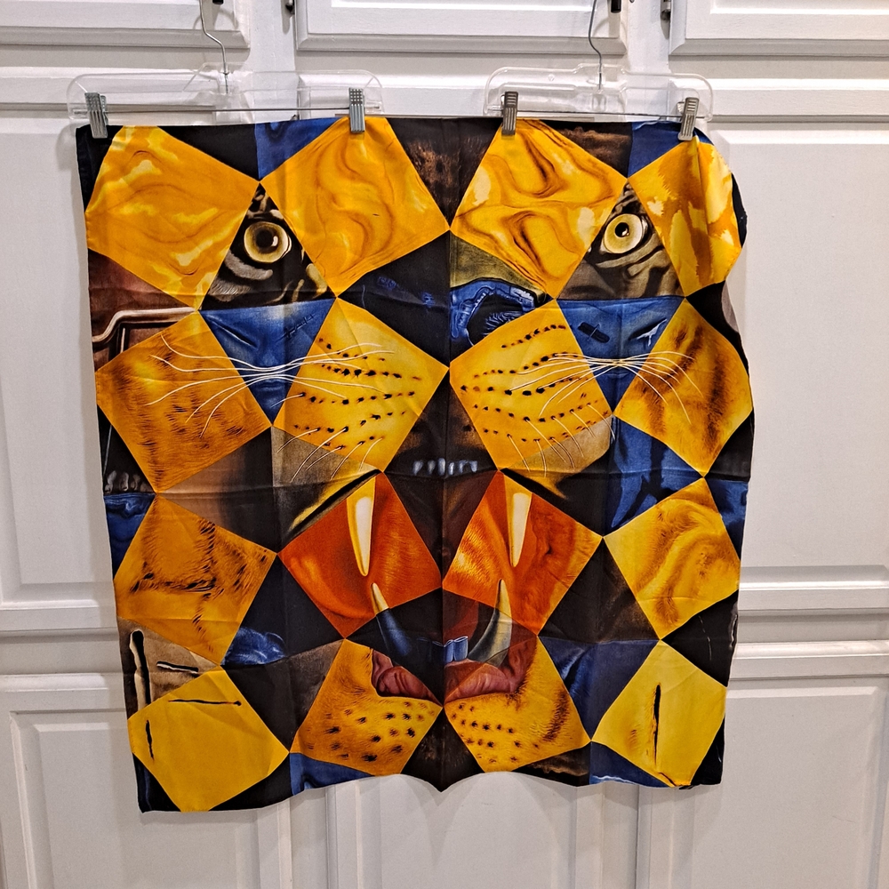 Philadelphia Museum Of Art 100% Silk Cubism Vintage Tiger Face Print Scarf